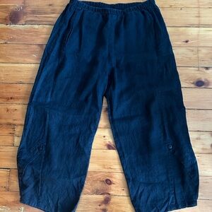 Lisa Bayne 100% Linen Balloon Wide Leg Pull On Pants Lagenlook M blue black